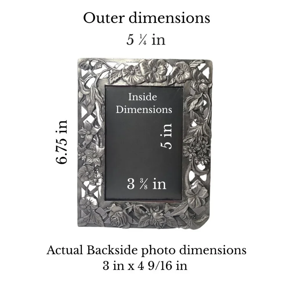 Picture Frame Vintage Metal Floral– Intricate Antiqued Silver Tone - Picture 5 of 5